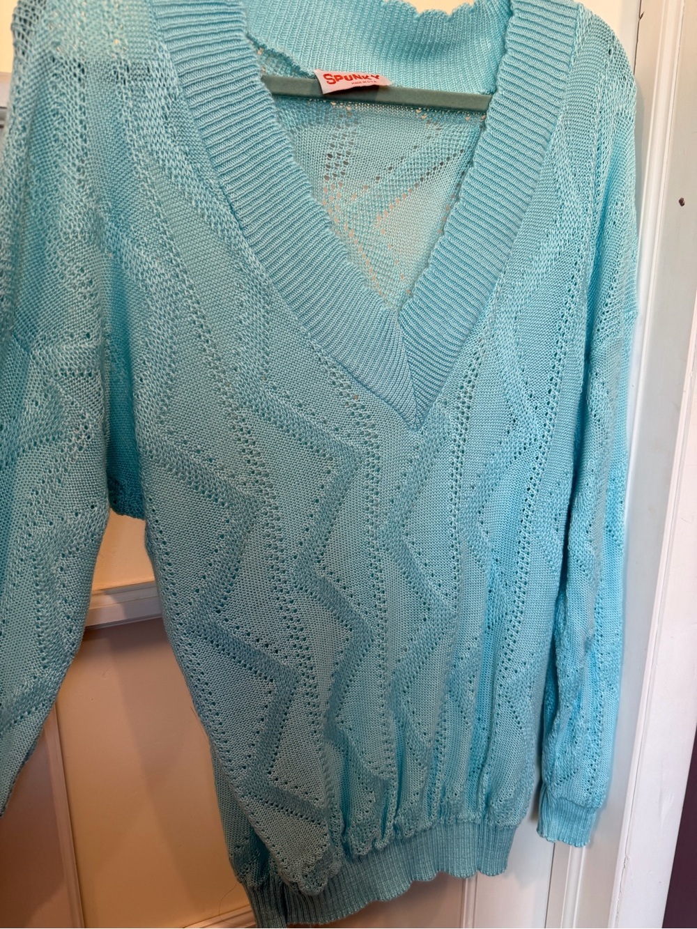 Vintage Spunky Brand Made in USA Aqua V-Neck Lightweight Women's Sweater